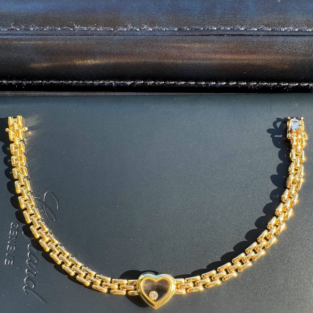 Vintage Chopard Happy Diamonds 18k yellow gold Heart panther link 0.07Ct Floatin - Picture 10 of 13